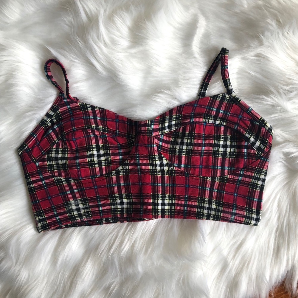 Forever 21 Red Plaid Bralette Size Medium